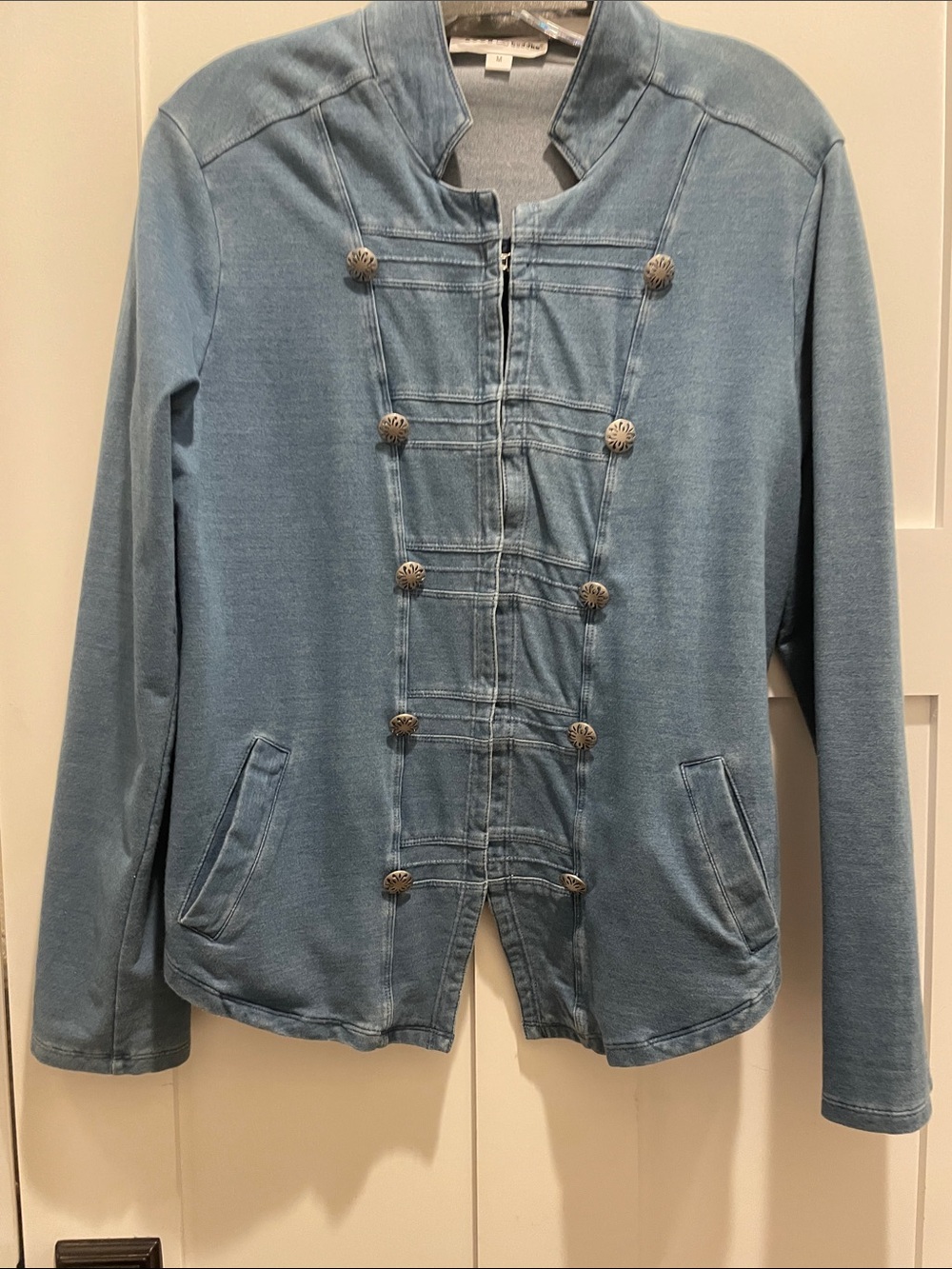 neon buddha Light Blue Military-Inspired Jean Jacket